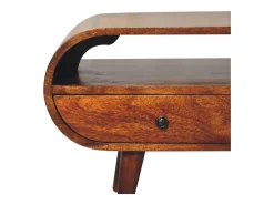 Mueble de televisión circular Artisan Furniture de castaño, 2 cajones, 1 estante abierto, marrón
