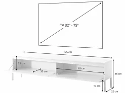 Mueble de TV - 175 cm - blanco con patas negras - BEMMI