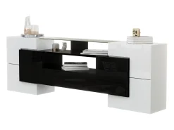 Mueble de TV - 200 x 35 x 60 cm - con LED + superficie de cristal - aglomerado - blanco