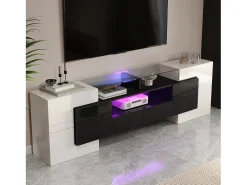 Mueble de TV - 200 x 35 x 60 cm - con LED + superficie de cristal - aglomerado - blanco