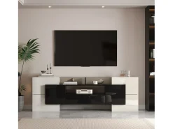 Mueble de TV - 200 x 35 x 60 cm - con LED + superficie de cristal - aglomerado - blanco