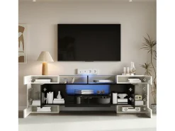 Mueble de TV - 200 x 35 x 60 cm - con LED + superficie de cristal - aglomerado - blanco