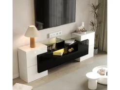 Mueble de TV - 200 x 35 x 60 cm - con LED + superficie de cristal - aglomerado - blanco