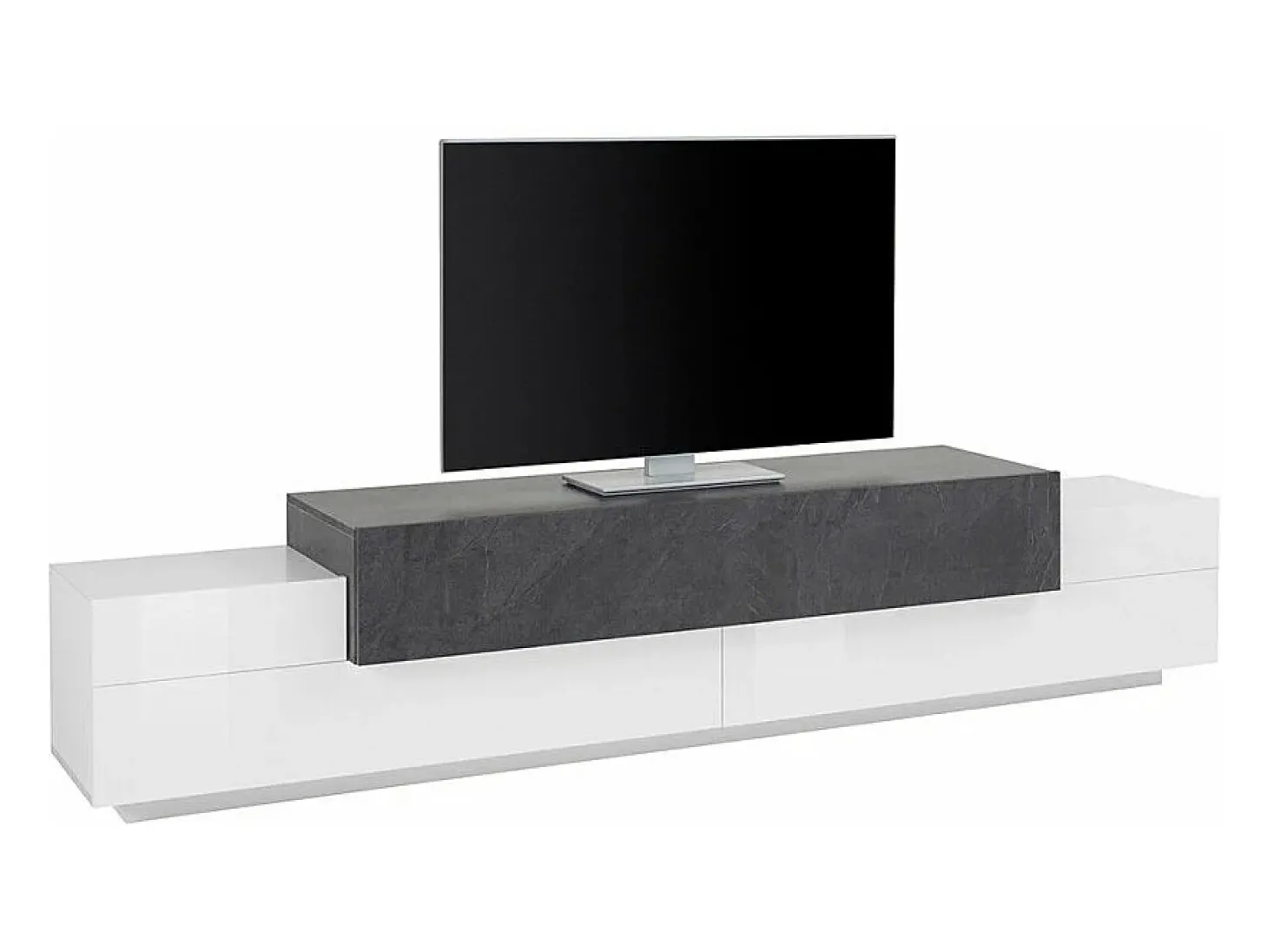 Mueble de TV 240 cm diseño 4 compartimentos 3 puertas blanco y pizarra Corona Low Ardesia