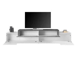 Mueble de TV 240 cm diseño 4 compartimentos 3 puertas blanco y pizarra Corona Low Ardesia
