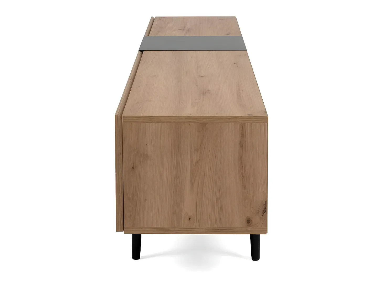 Mueble de TV 3 puertas y 2 baldas 195cm - Acabado madera clara y negro