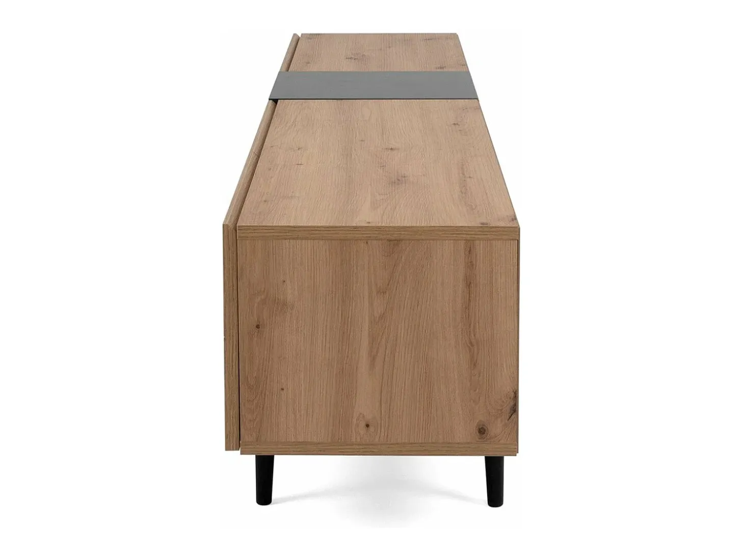 Mueble de TV 3 puertas y 2 baldas 195cm - Acabado madera clara y negro