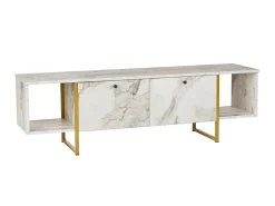Mueble de TV 2 puertas y 2 estantes - Efecto mármol blanco y dorado - DERANA