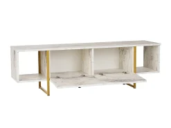 Mueble de TV 2 puertas y 2 estantes - Efecto mármol blanco y dorado - DERANA