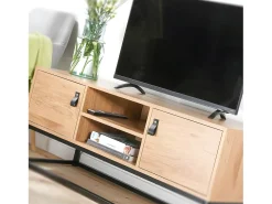 Mueble de TV acabado roble 2 puertas y baldas centrales - 120 cm