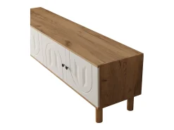 Mueble de TV, almacenaje y estantes de pared para salón, con 5 puertas, blanco y natural