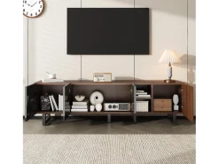 Mueble de TV bajo con 4 puertas - 180 x 38 x 50 cm - diseño exclusivo - aspecto de madera envejecida - MDF - acabado negro y natural
