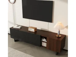 Mueble de TV bajo con 4 puertas - 180 x 38 x 50 cm - diseño exclusivo - aspecto de madera envejecida - MDF - acabado negro y natural