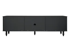 Mueble de TV bajo estilo retro con 6 compartimentos de almacenaje, patas de madera maciza, color negro