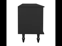 Mueble de TV bajo estilo retro con 6 compartimentos de almacenaje, patas de madera maciza, color negro
