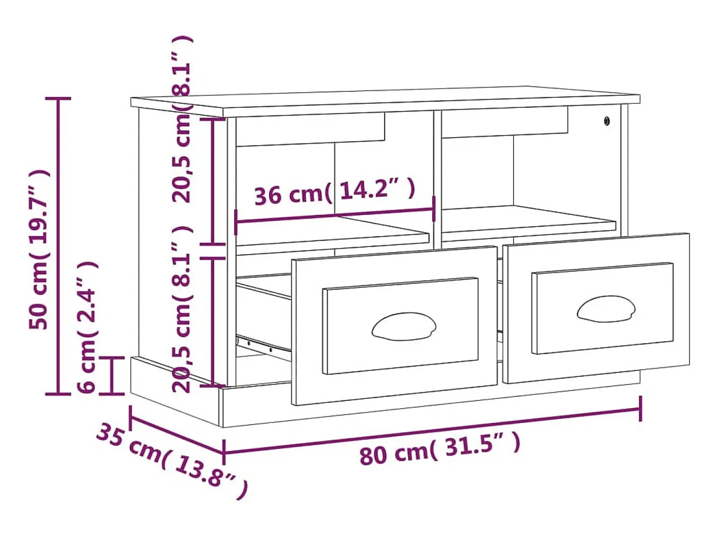 Mueble de TV blanco brillo 80x35x50 cm madera de ingeniería
