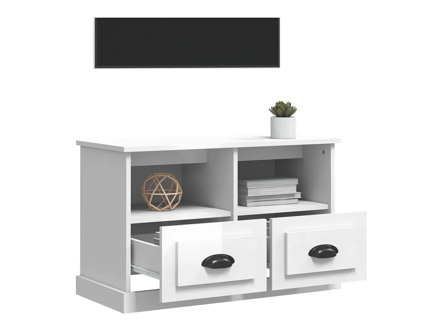 Mueble de TV blanco brillo 80x35x50 cm madera de ingeniería