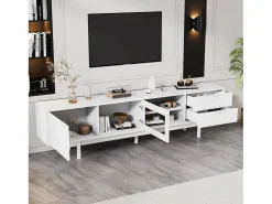 Mueble de TV blanco con 2 puertas y 2 cajones, estantes abiertos - Para salón y oficina