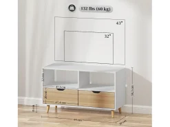 Mueble de TV blanco de 99 cm con cajón y 2 estantes, mueble de TV moderno para salón