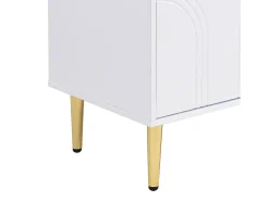 Mueble de TV blanco, mueble de TV moderno con 4 puertas texturizadas, tiradores y patas doradas - para salón y oficina