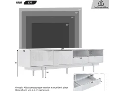 Mueble de TV bohemio con 2 puertas y 2 cajones - 200 x 40 x 51 cm - Tablero de partículas - Para comedor - Blanco