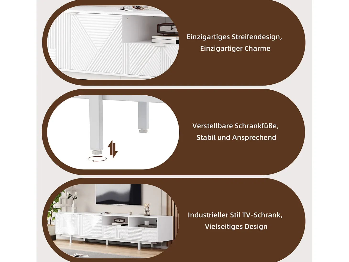 Mueble de TV bohemio con 2 puertas y 2 cajones - 200 x 40 x 51 cm - Tablero de partículas - Para comedor - Blanco