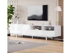 Mueble de TV bohemio con 2 puertas y 2 cajones - 200 x 40 x 51 cm - Tablero de partículas - Para comedor - Blanco