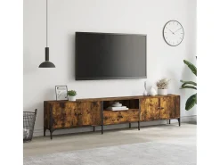 Mueble de TV cajón madera ingeniería roble ahumado 200x25x44 cm