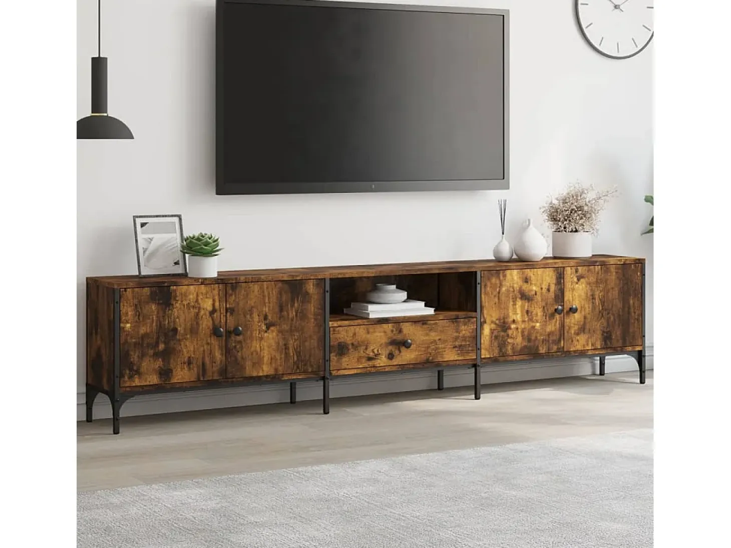 Mueble de TV cajón madera ingeniería roble ahumado 200x25x44 cm