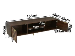 Mueble de TV 160cm - 2 compartimentos y 2 puertas - chapa de veta de madera - tableros de partículas - Marrón