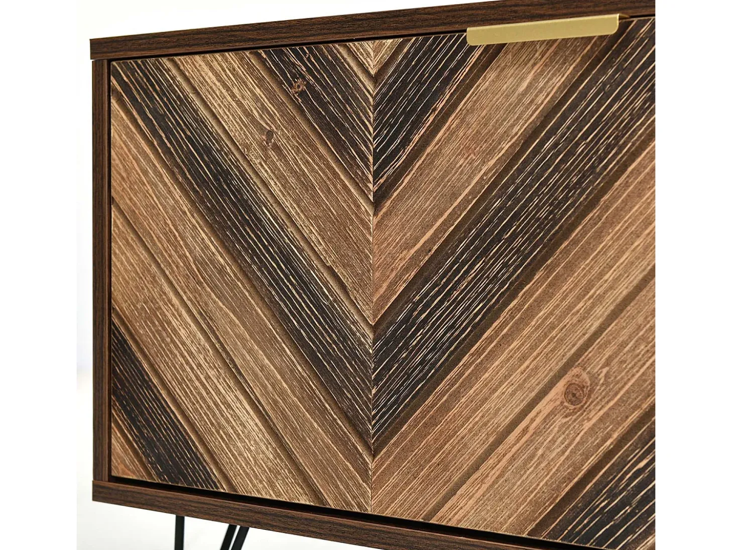 Mueble de TV 160cm - 2 compartimentos y 2 puertas - chapa de veta de madera - tableros de partículas - Marrón