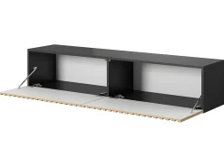 Mueble de TV colgante - negro con frente de listones de roble Artisan - 140 cm - Telire