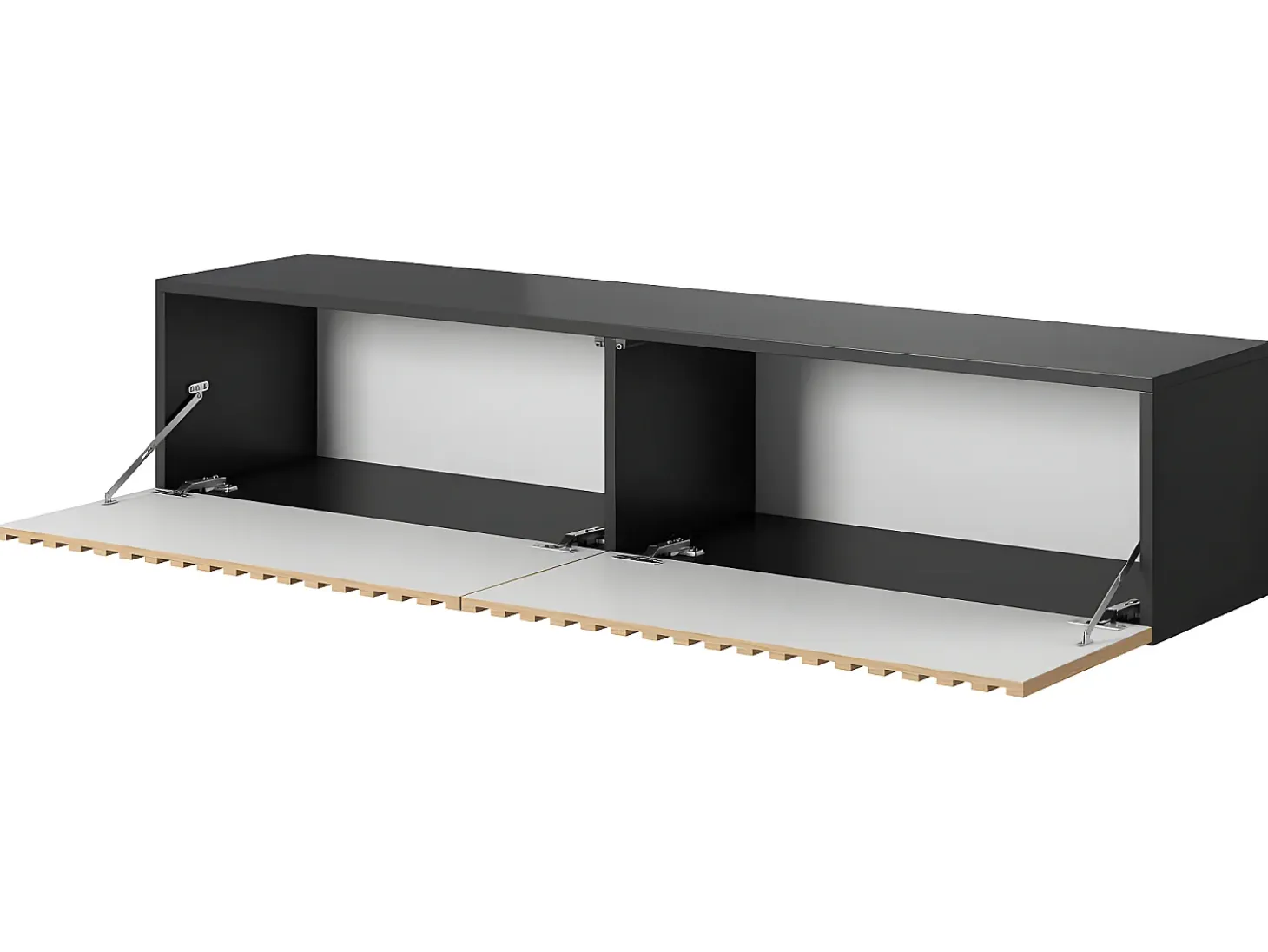 Mueble de TV colgante - negro con frente de listones de roble Artisan - 140 cm - Telire