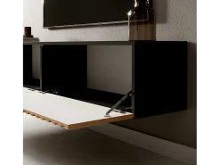 Mueble de TV colgante - negro con frente de listones de roble Artisan - 140 cm - Telire