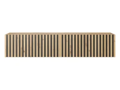Mueble de TV colgante - roble artesano con frente de listones e inserciones negras - 140 cm