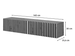 Mueble de TV colgante - roble artesano con frente de listones e inserciones negras - 140 cm