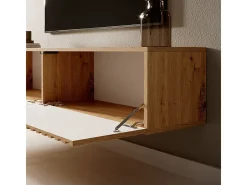 Mueble de TV colgante - roble artesano con frente de lamas - 140 cm - Telire
