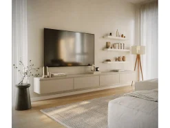 Mueble de TV colgante con 4 puertas abatibles – 300 cm – gris cachemira – BEMMI