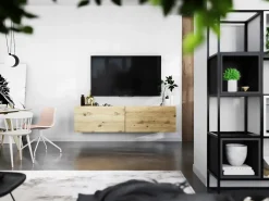Mueble de TV colgante con 2 puertas - cuerpo Roble artesanal mate, frentes Roble artesanal mate - 120 cm
