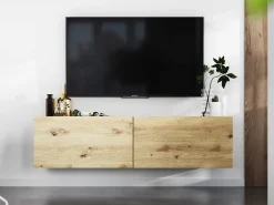 Mueble de TV colgante con 2 puertas - cuerpo Roble artesanal mate, frentes Roble artesanal mate - 120 cm