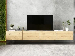 Mueble de TV colgante con 2 puertas - cuerpo Roble artesanal mate, frentes Roble artesanal mate - 120 cm