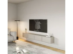 Mueble de TV colgante con 4 puertas abatibles – 200 cm – gris cachemira – FRAMME
