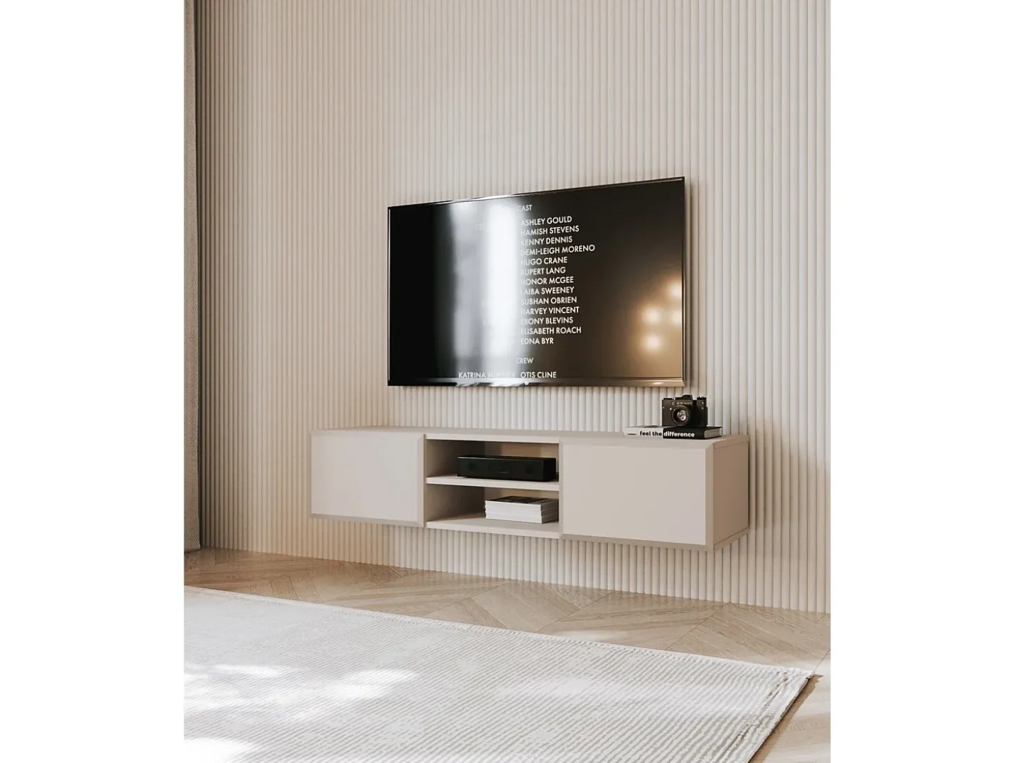 Mueble de TV colgante de 2 puertas con compartimento - Beige - 137 cm - CHOCOLATED