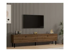 Mueble de TV con 2 abatibles en acabado nogal y patas de metal negro - DINARD