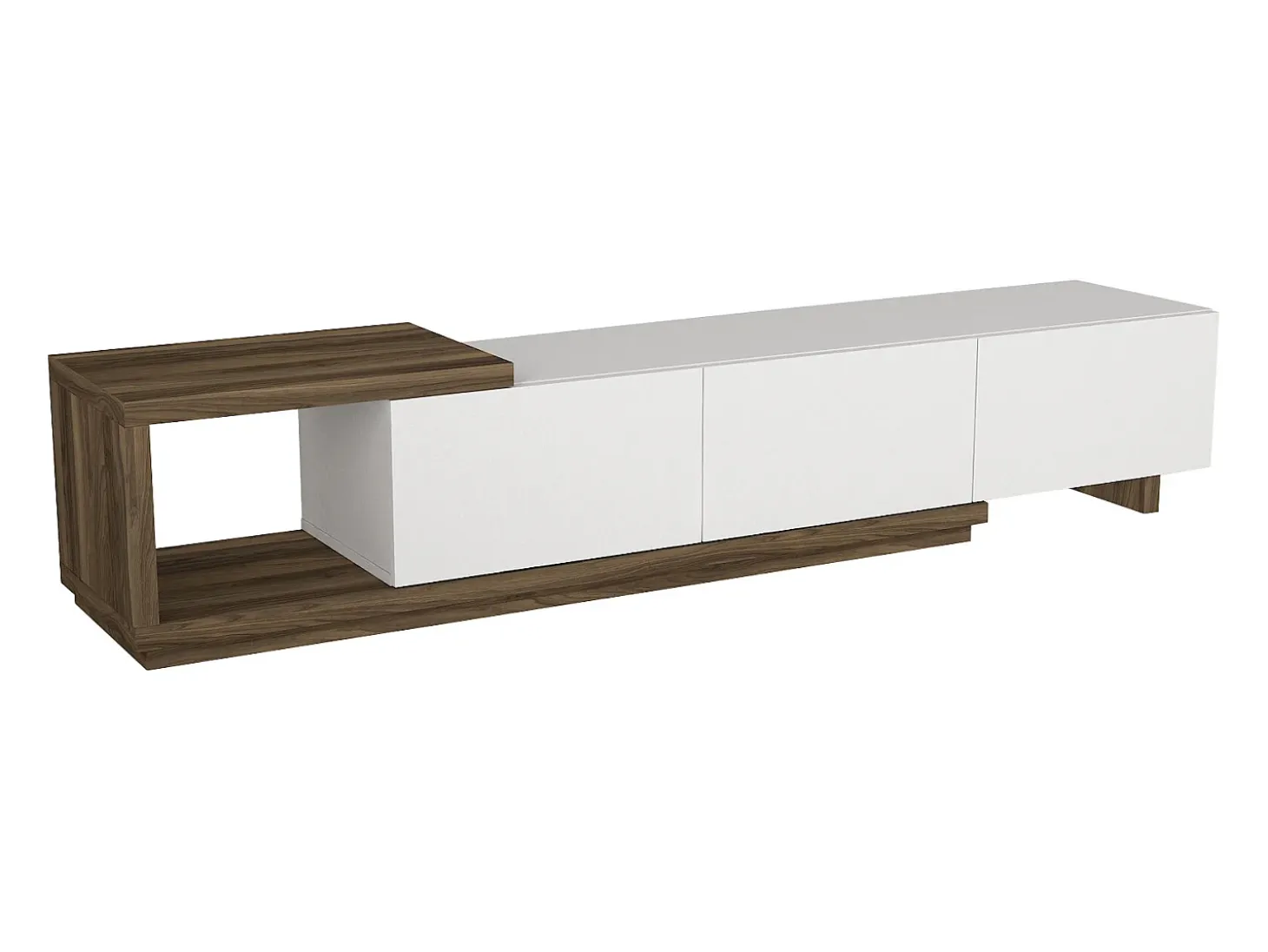 Mueble de TV con 3 cajones y 1 estante - Blanco y natural - DUKIAN