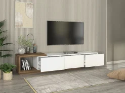 Mueble de TV con 3 cajones y 1 estante - Blanco y natural - DUKIAN