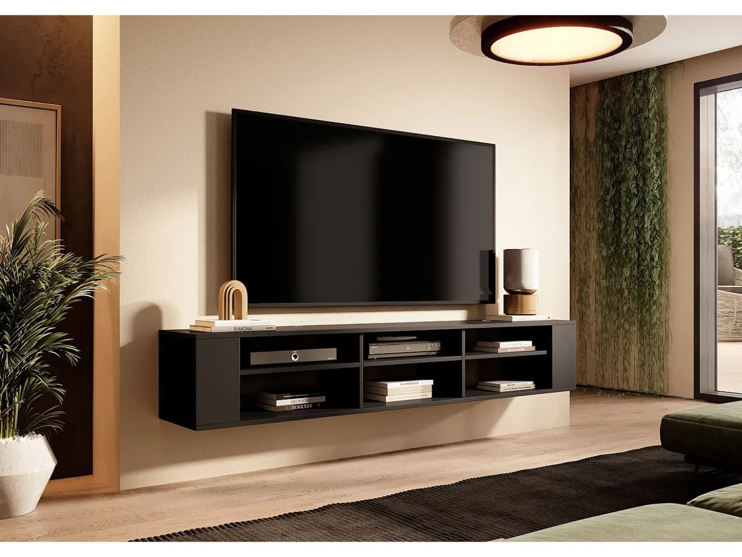 Mueble de TV con 6 compartimentos - Negro - 175 cm - WALL