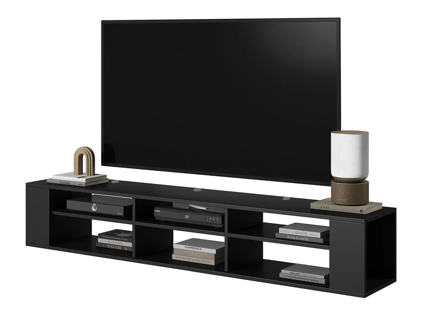 Mueble de TV con 6 compartimentos - Negro - 175 cm - WALL