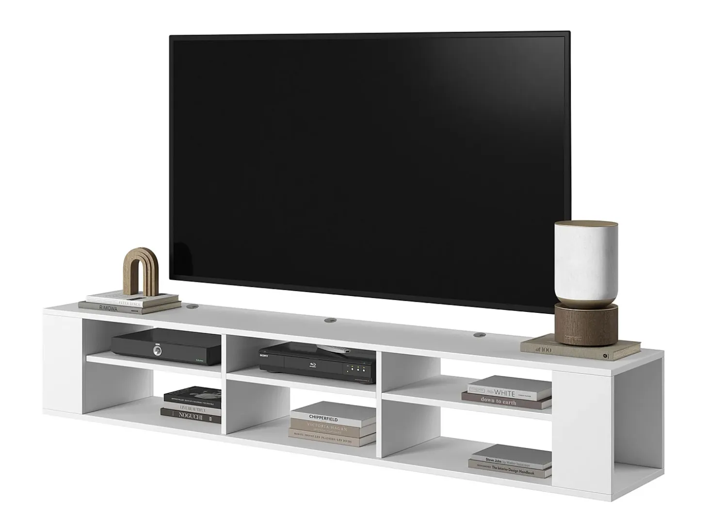 Mueble de TV con 6 compartimentos - Blanco - 175 cm - WALL