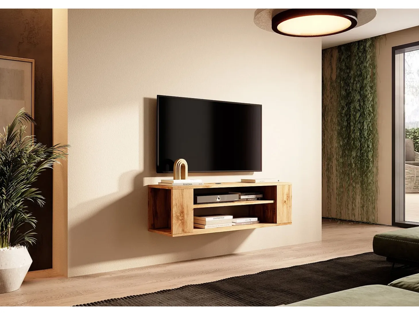 Mueble de TV con 2 compartimentos - Imitación roble - 100 cm - WALL